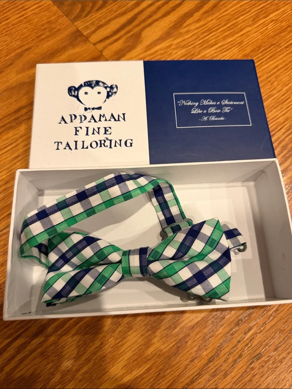 Appaman Green Navy White Plaid Bow Tie